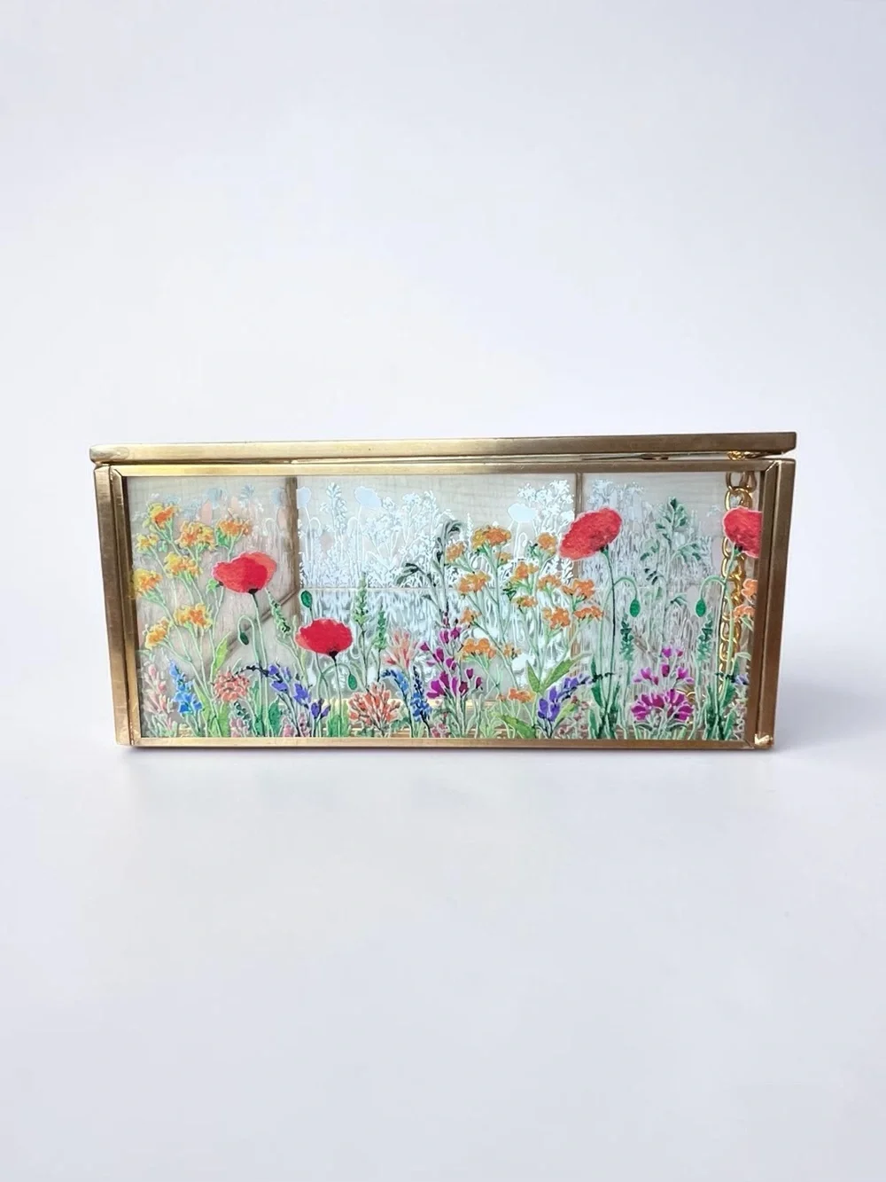C&C California Home Floral Painted Glass Jewelry Trinket Box